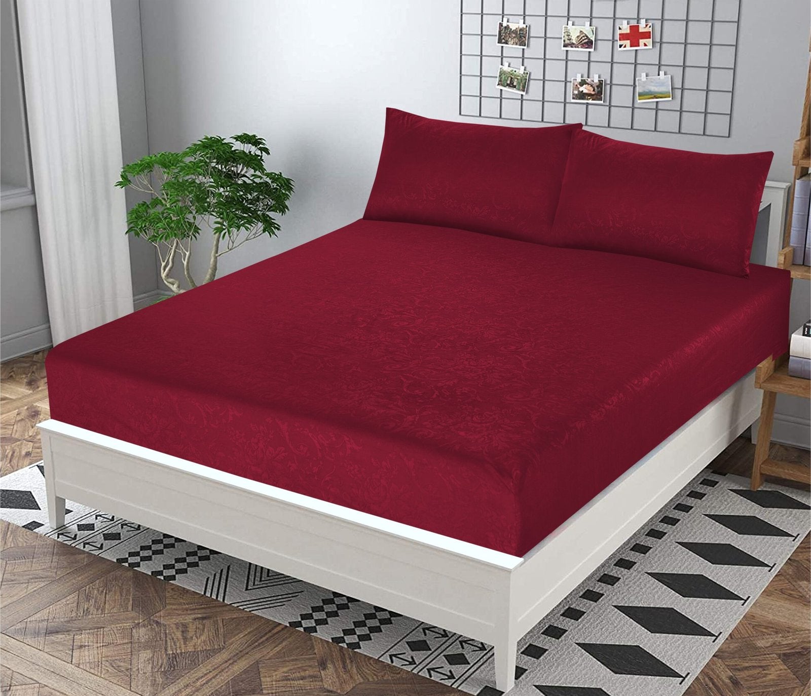 Leather Embossed Pearl Fitted SHEETS-KING (Maroon) - Image 2