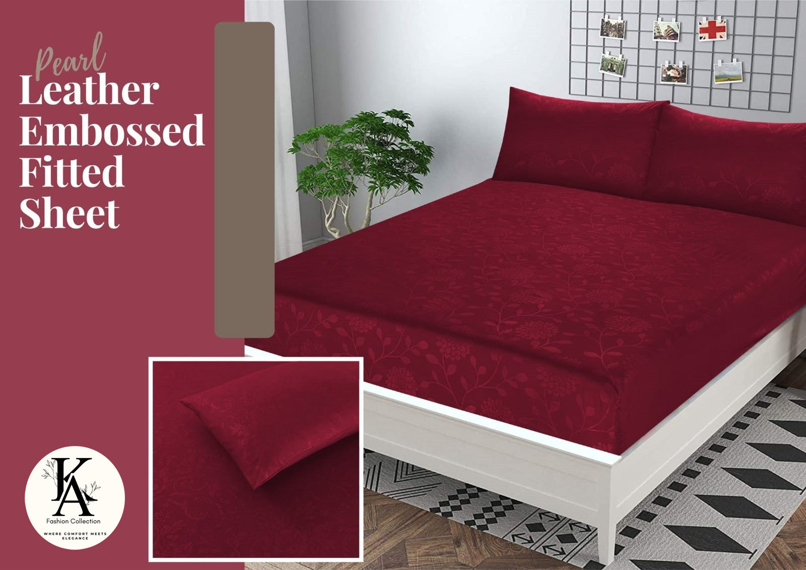 Leather Embossed Pearl Fitted SHEETS-KING (Maroon)