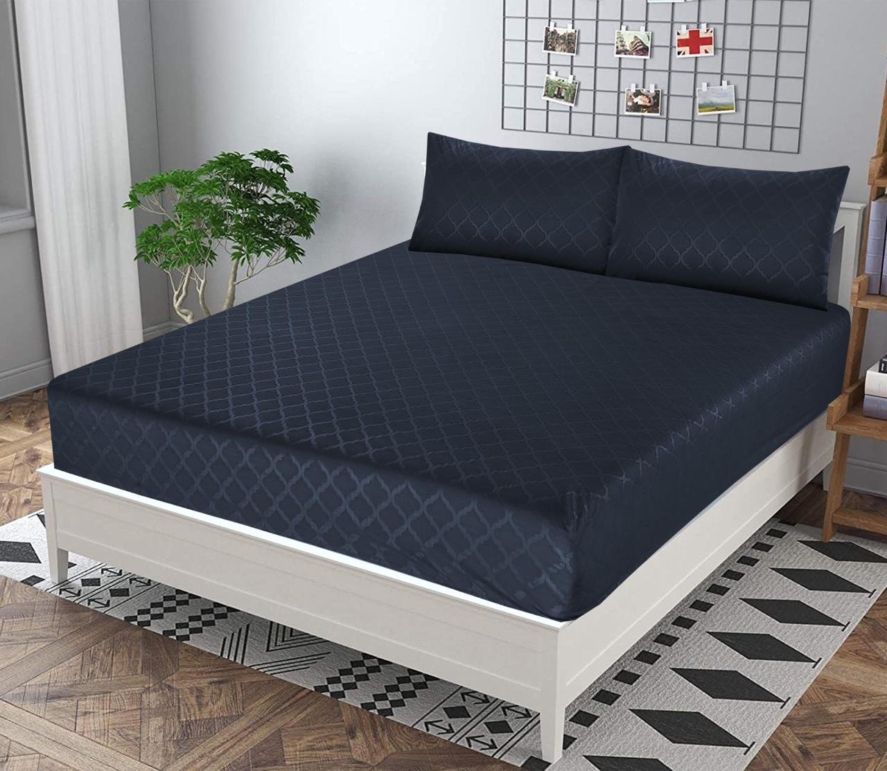 Leather Embossed Pearl Fitted SHEETS-KING SIZE-Blue - Image 2