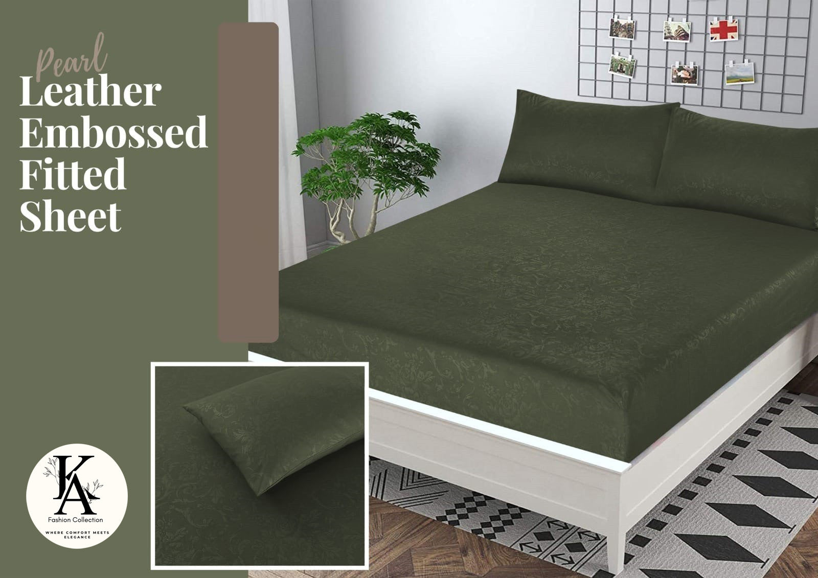 Leather Embossed Pearl Fitted SHEETS-KING (Green)