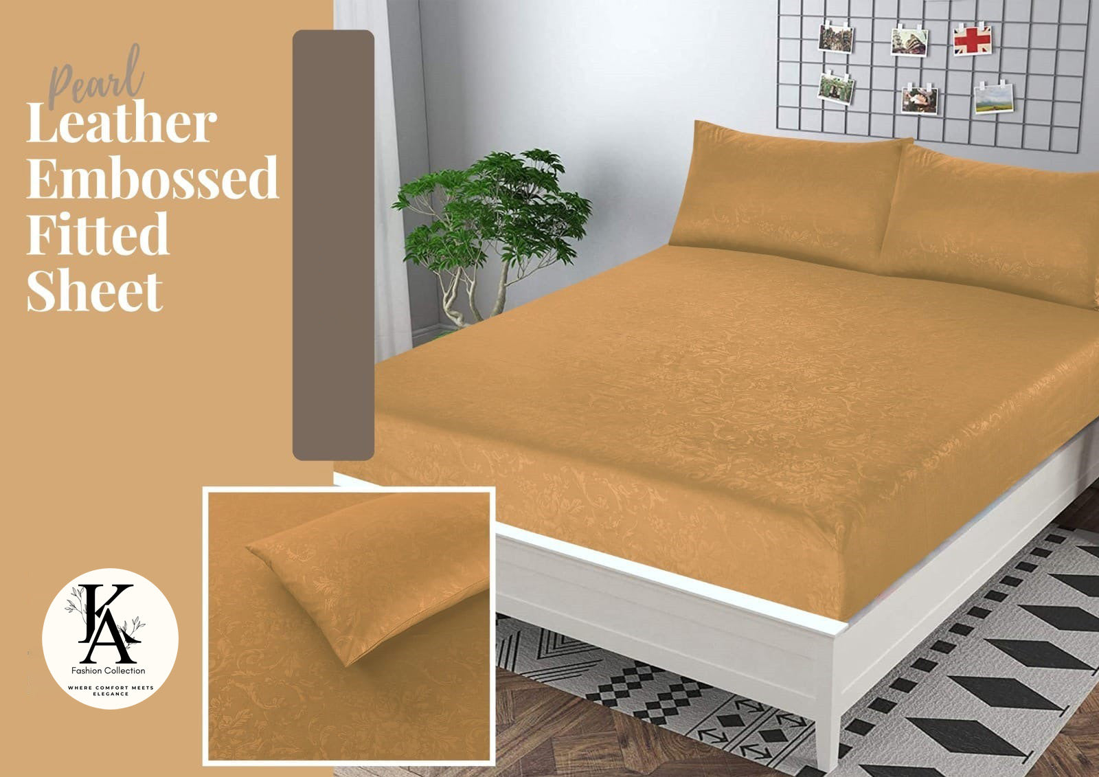 Leather Embossed Pearl Fitted SHEETS-KING (Yellow)